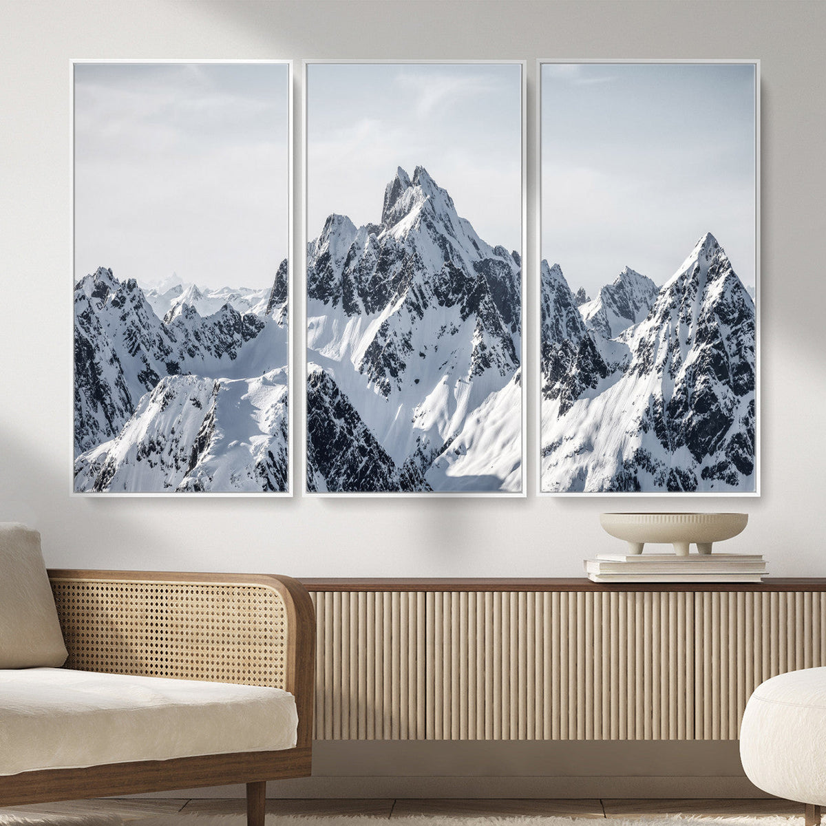 Snowy Mountain Range Canvas Print, Alpine Peaks Landscape