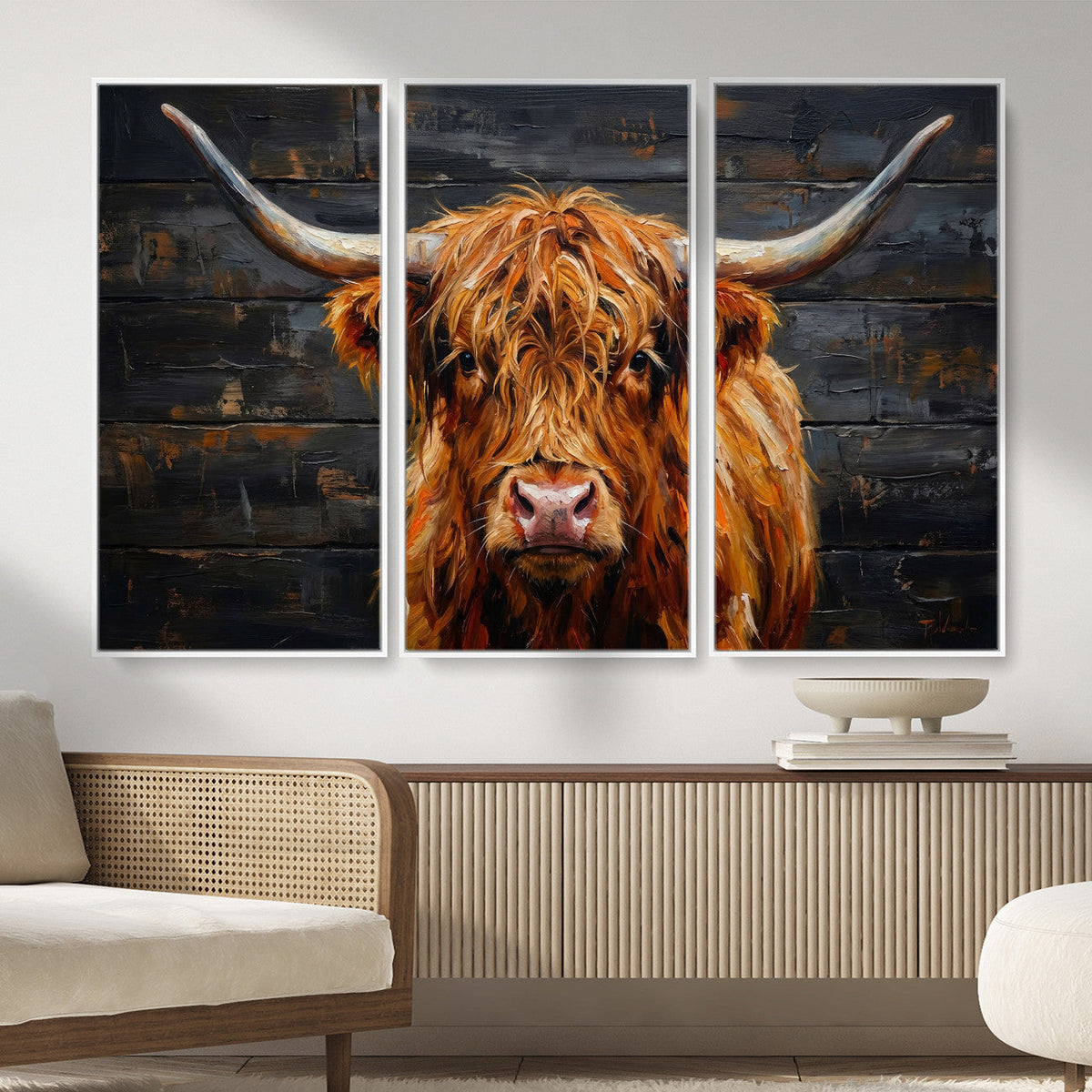 Highland Cow Wall Art Canvas Print, Rustic Farm Animal