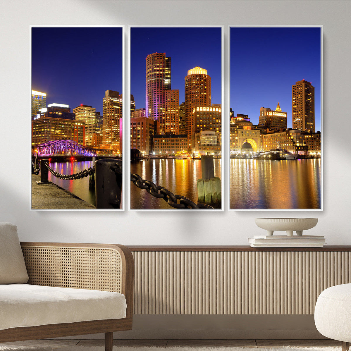 Boston Wall Art Canvas Print, Boston City Downtown Night