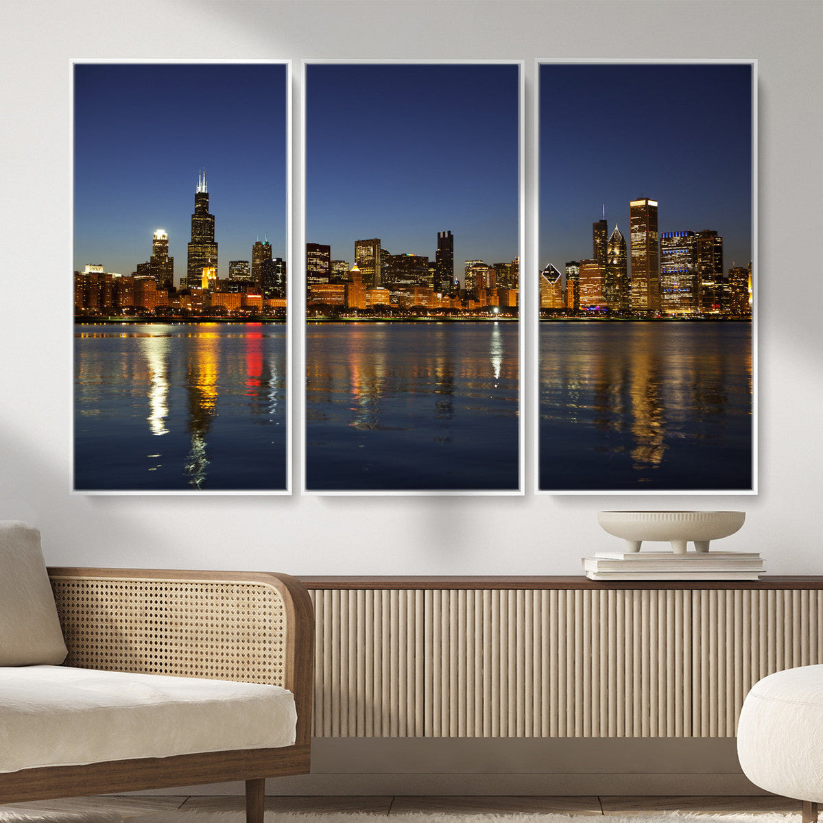 Chicago Wall Art Canvas Print - Chicago City Downtown Night