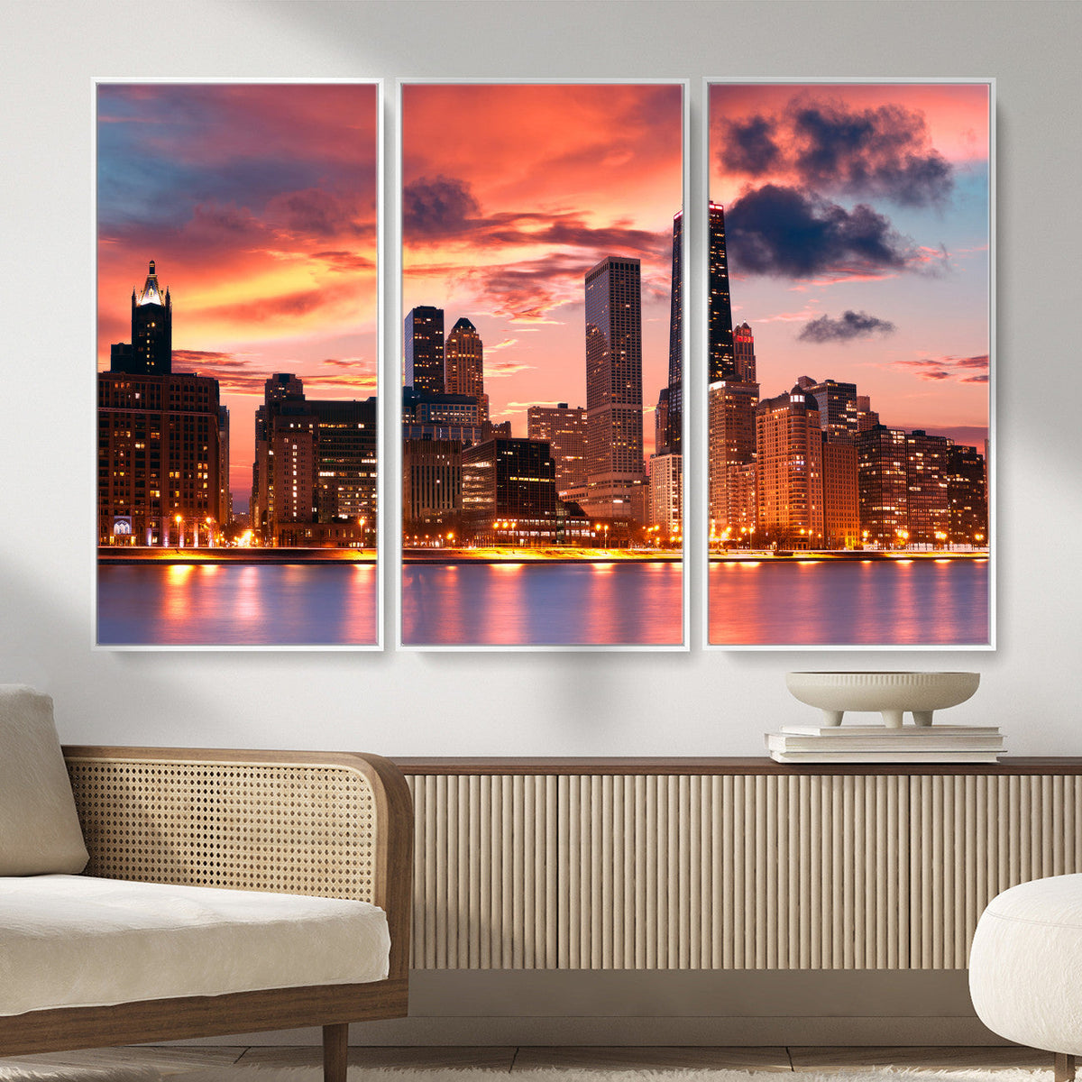 Chicago Wall Art Canvas Print - Chicago City Downtown Night