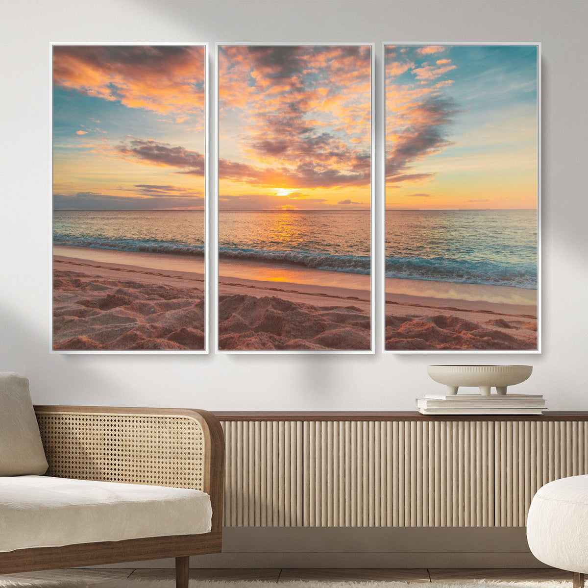 Sunset Beach Wall Art Canvas Print – Soft Coastal