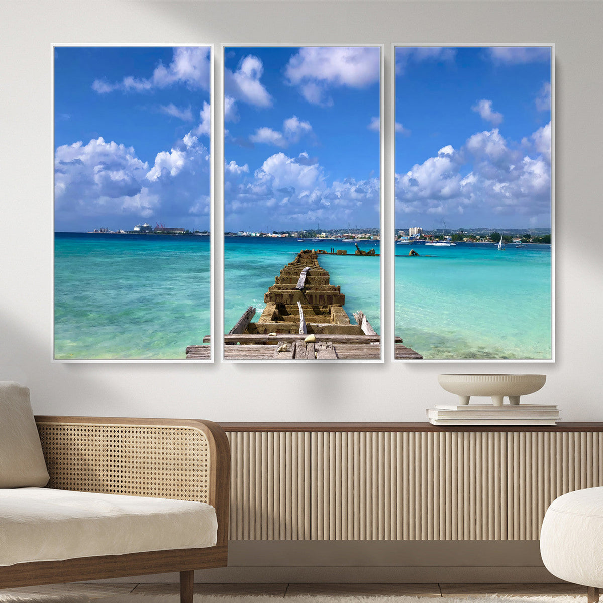 Caribbean Ocean Pier Seascape Wall Art Canvas Print,