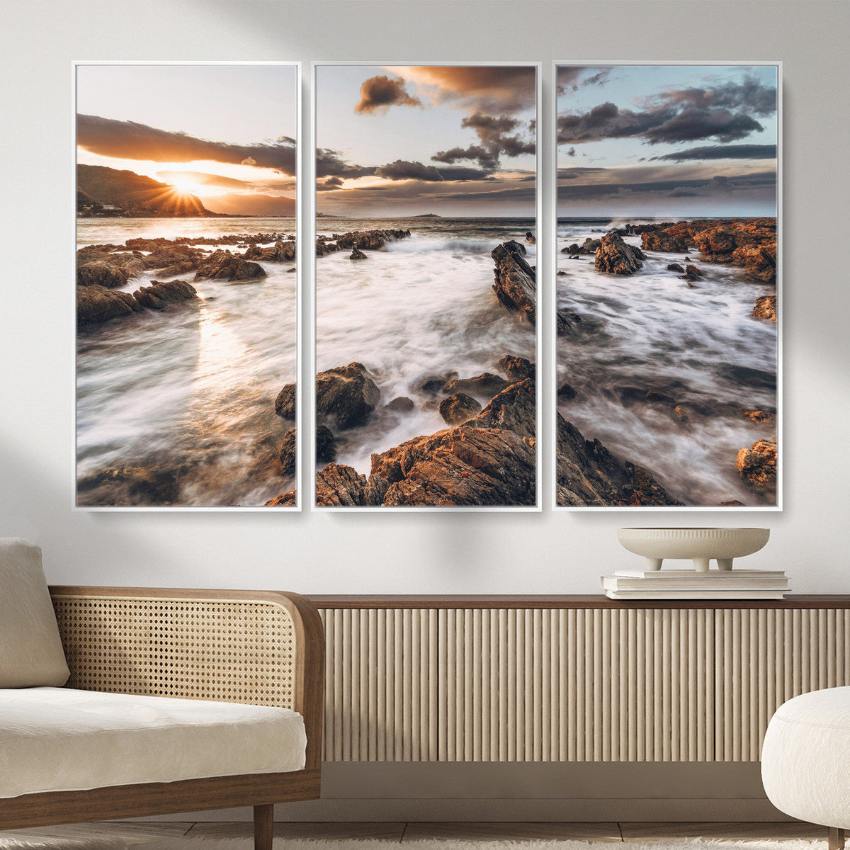 Rocky Coast Ocean Sunset Wall Art Canvas Print, Dramatic