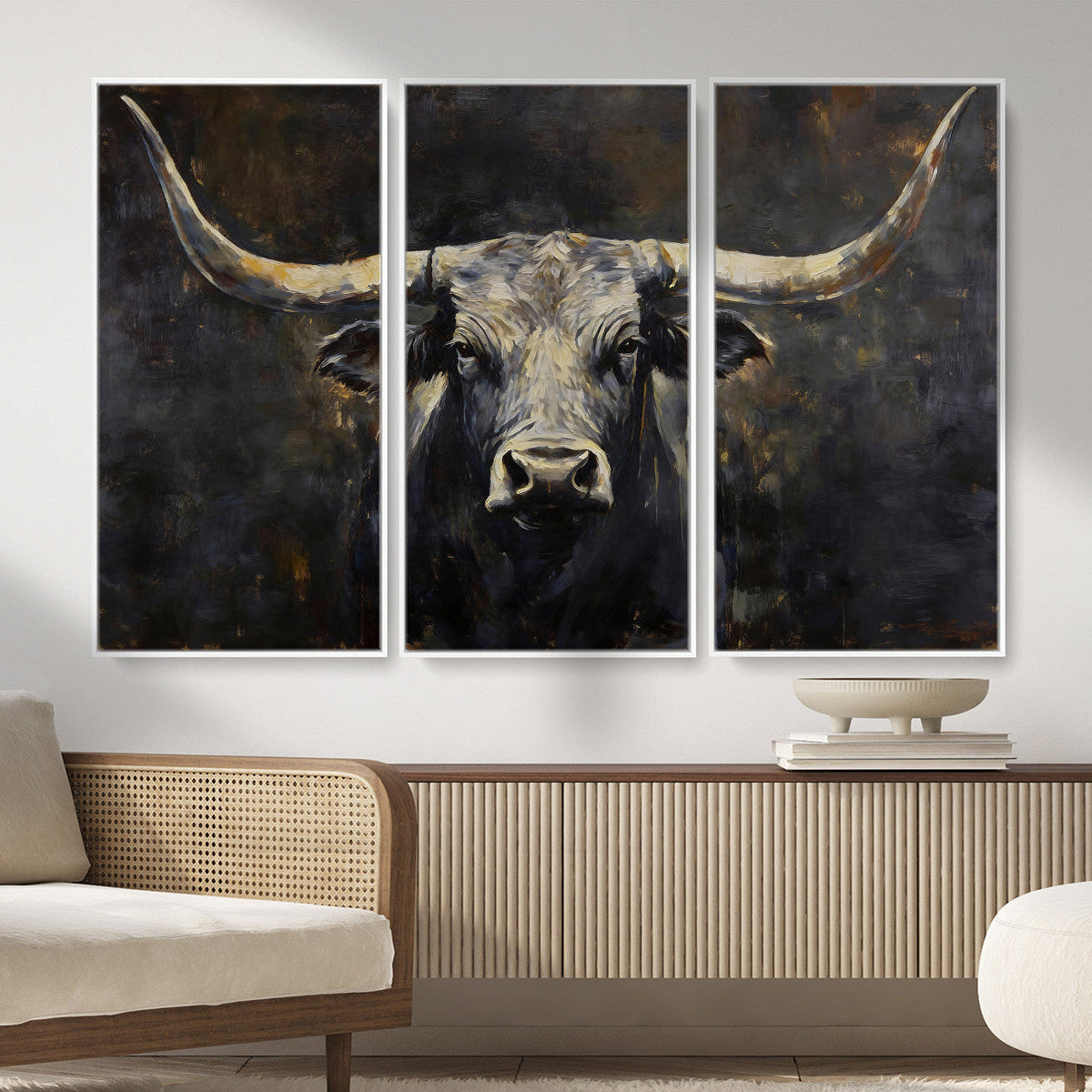 Rustic Longhorn Bull Wall Art Canvas Print – Vintage Western