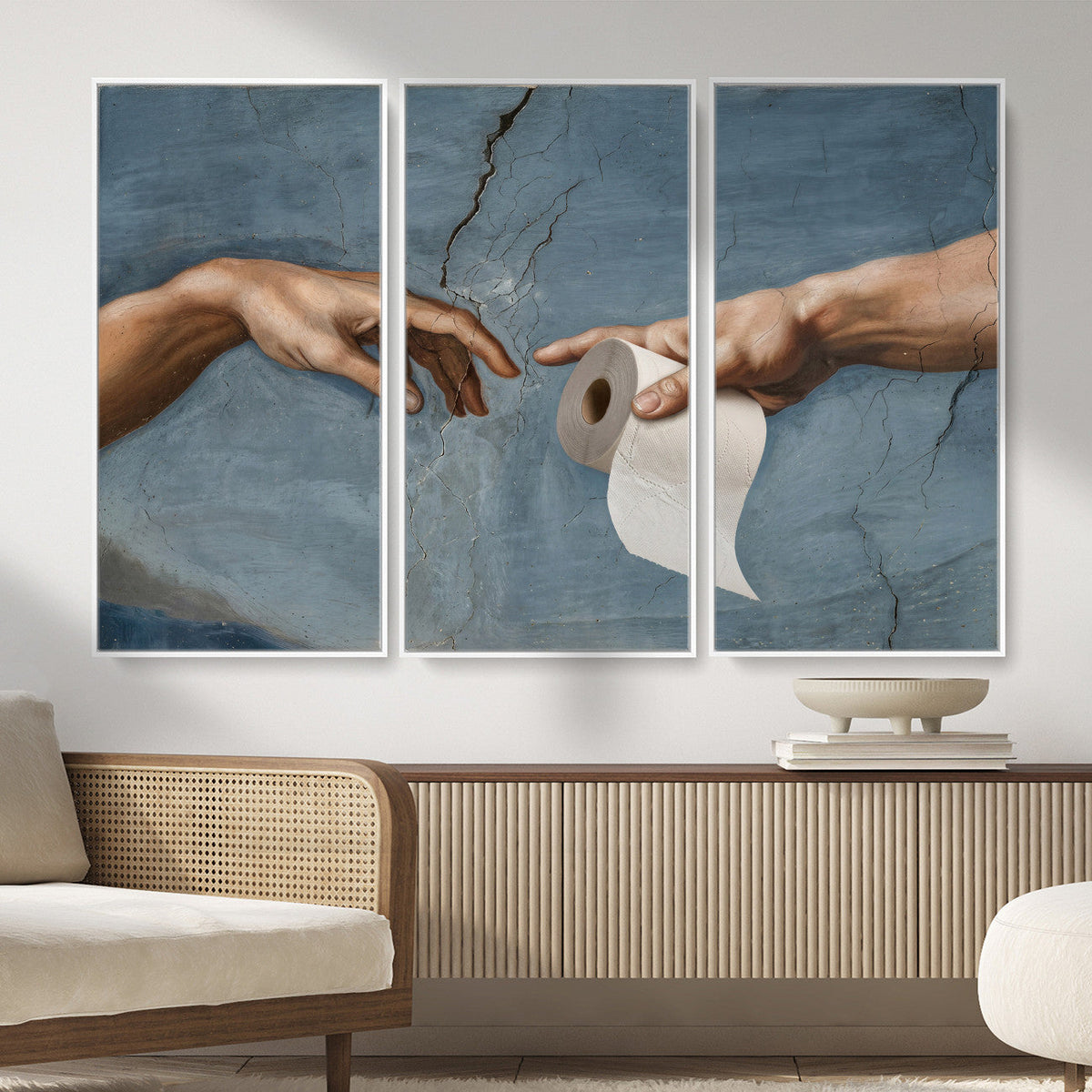 Funny Bathroom Canvas Wall Art, Michelangelo Creation of