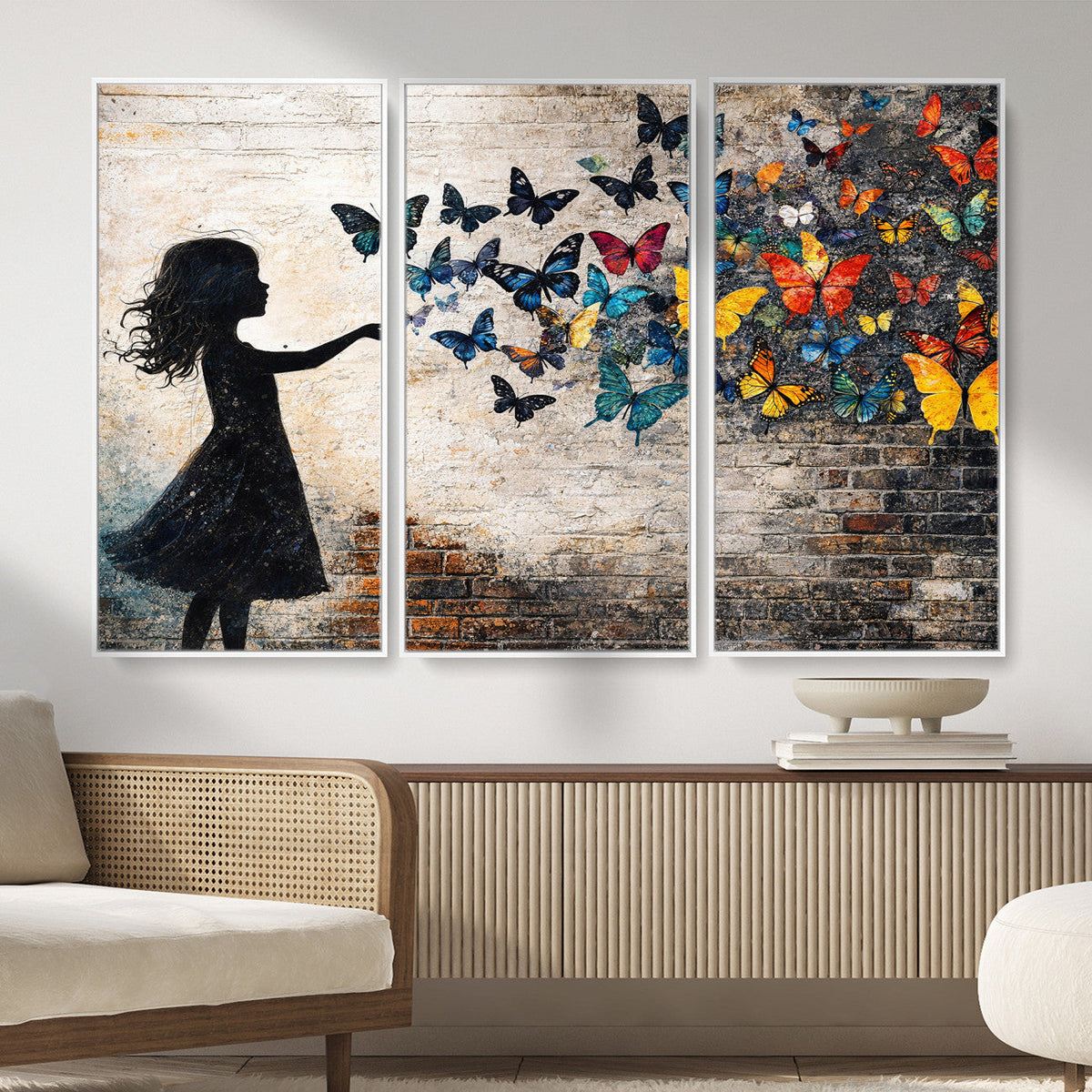 Banksy Butterfly Girl Wall Art Canvas Print, Framed Street
