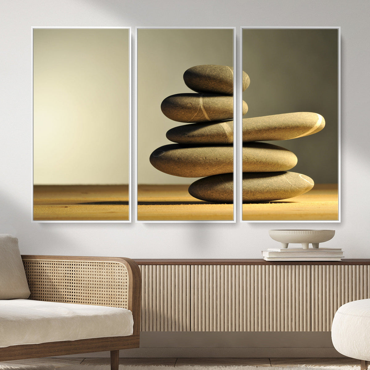Zen Stone Wall Art Canvas Print, Balanced Rock Stack Framed