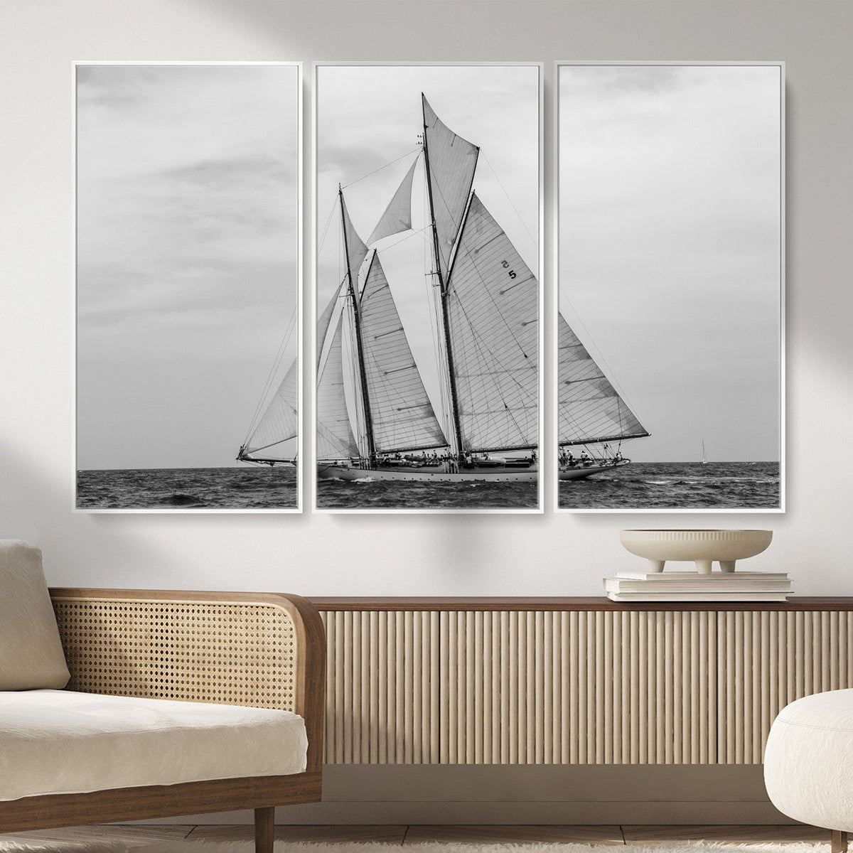 Vintage Sailboat Wall Art Canvas Print, Black and White