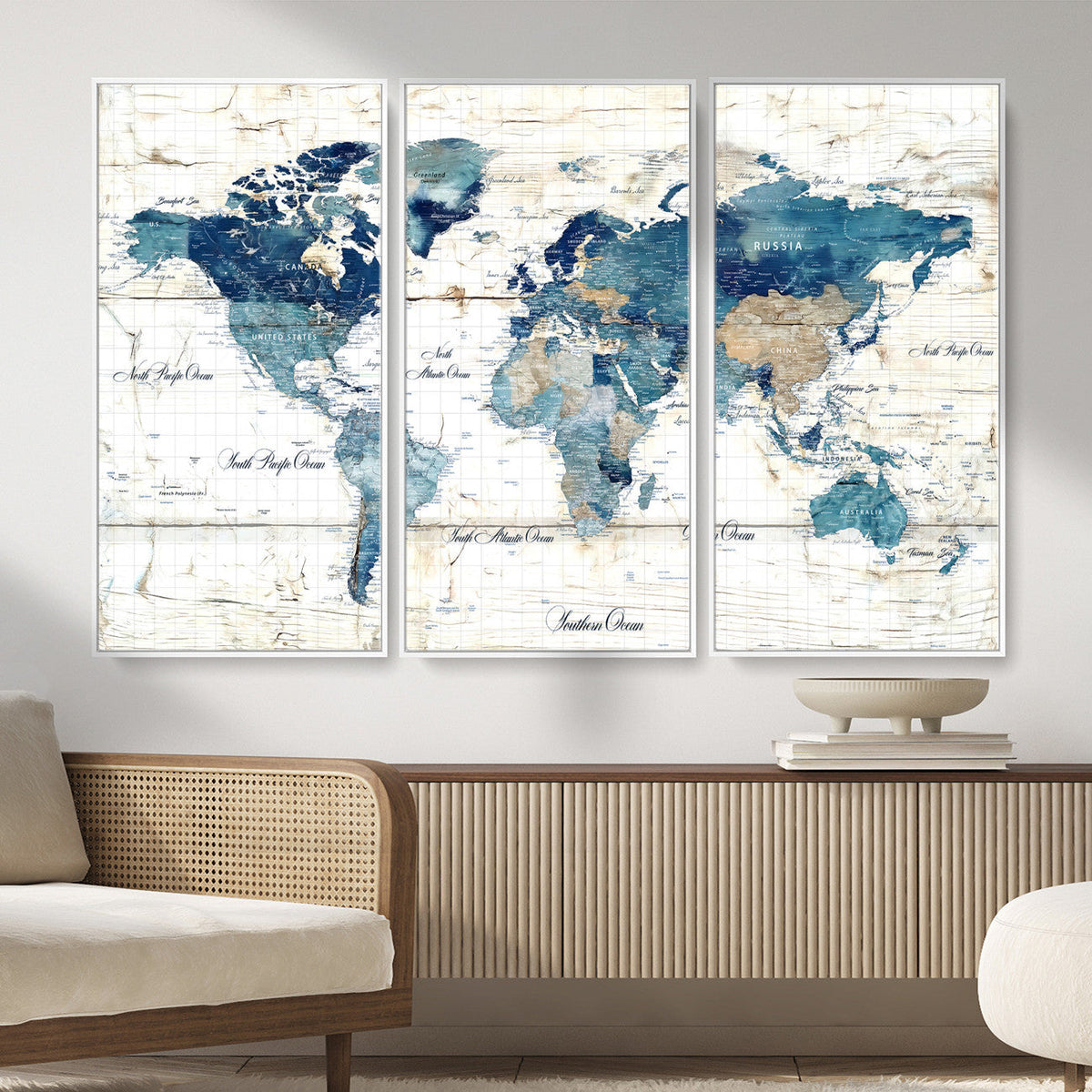 Watercolor World Map Canvas Wall Art Print – Abstract