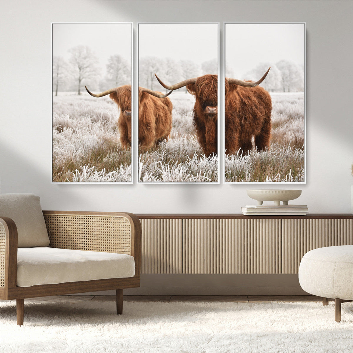 Longhorn Cattle Wall Art Canvas Print, Framed Farmhouse