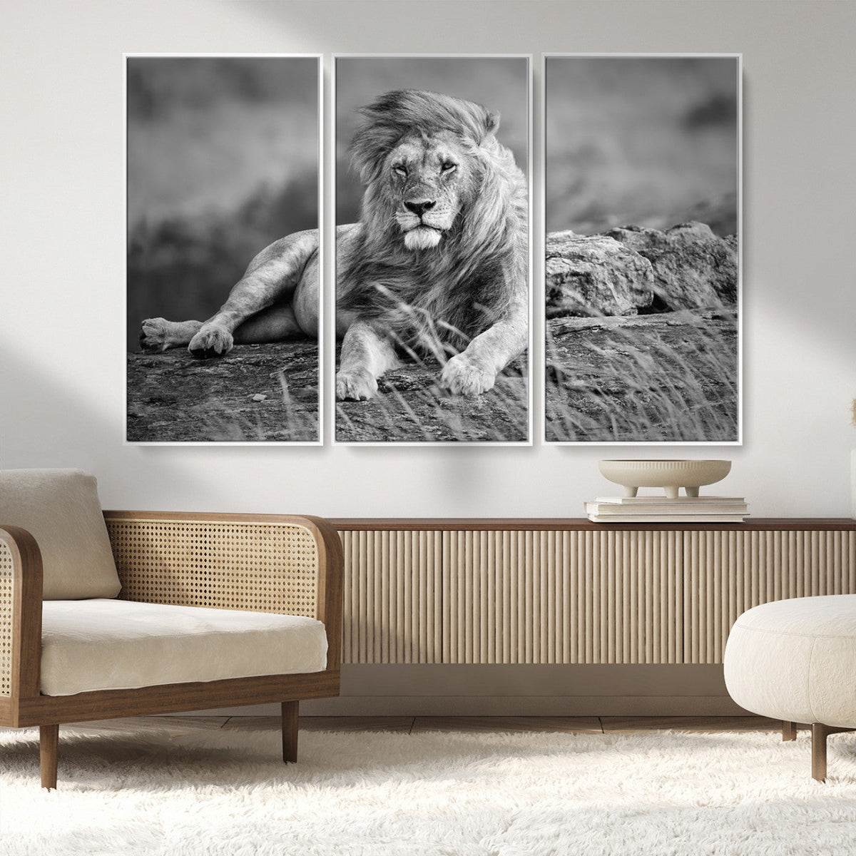 King Forest Lion Wall Art Canvas Print – Framed Majestic