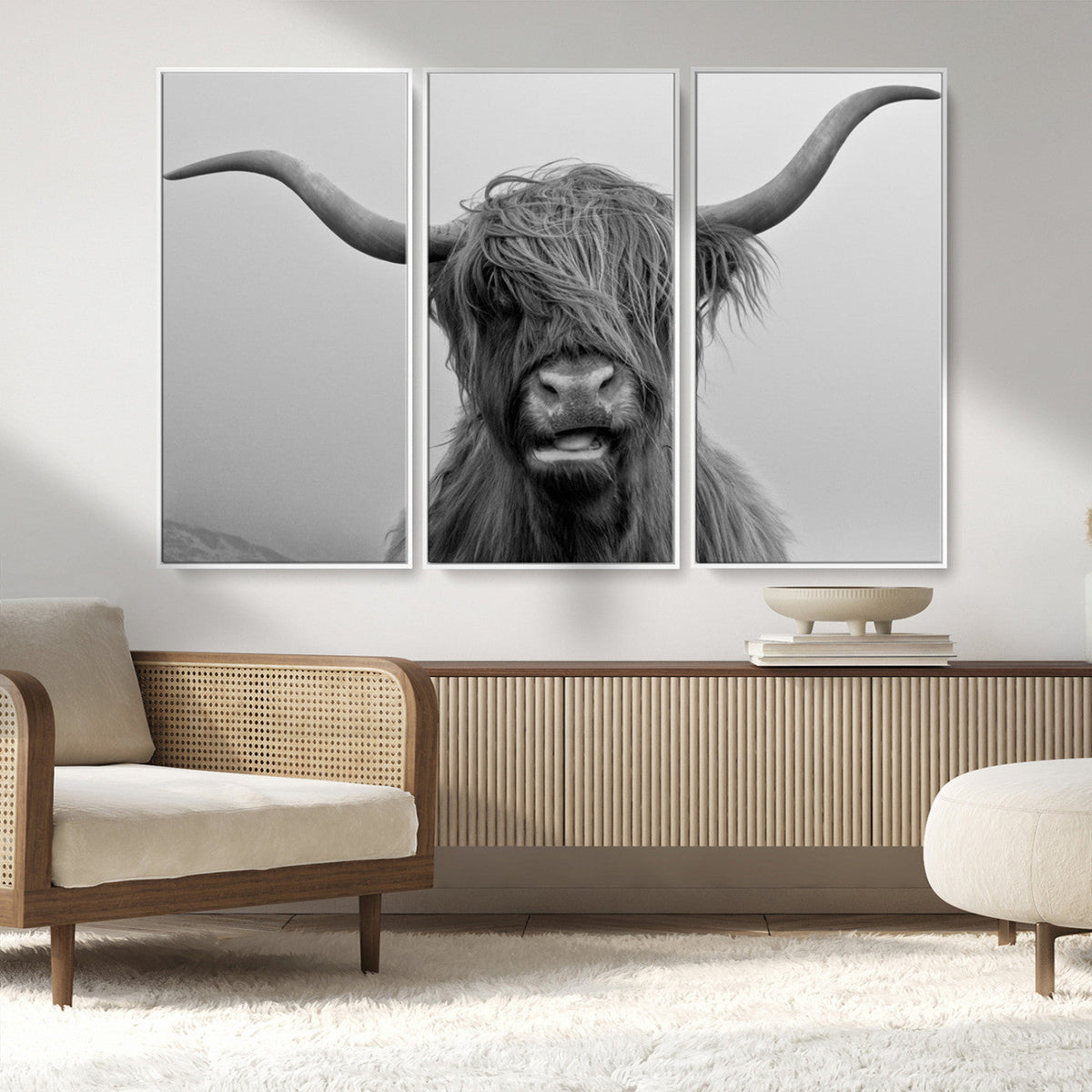Texas Cow Wall Art Canvas, Texas Longhorn Cattle Canvas