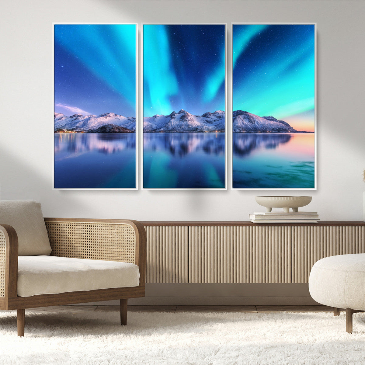Northern Lights above Mountain Wall Art, Northern Lights