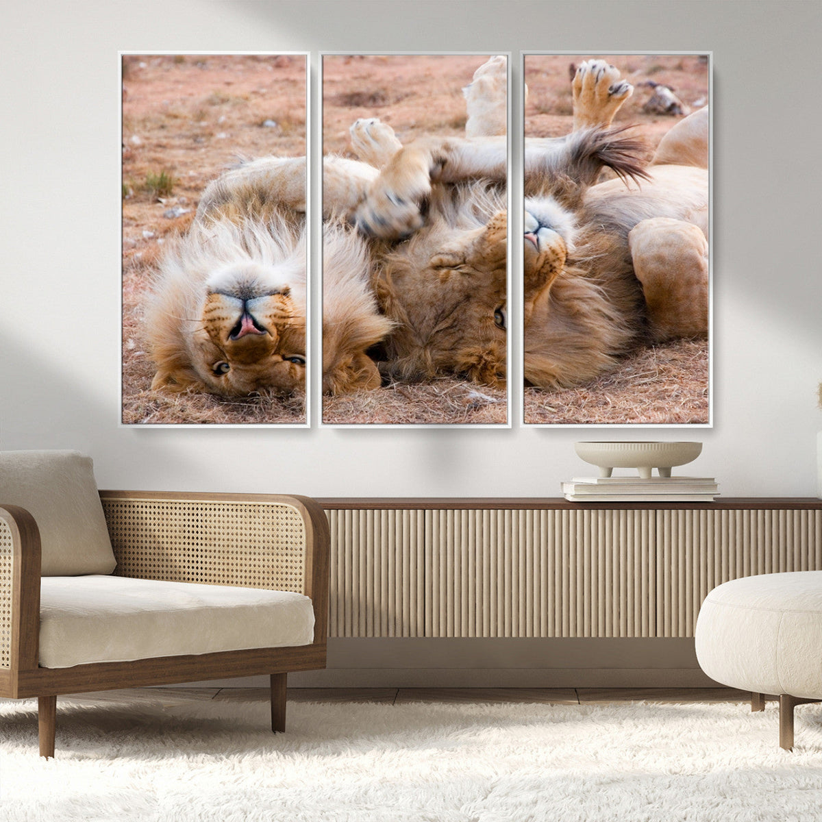 Lion Pair Wall Art Canvas Print – Framed Wildlife Scene with