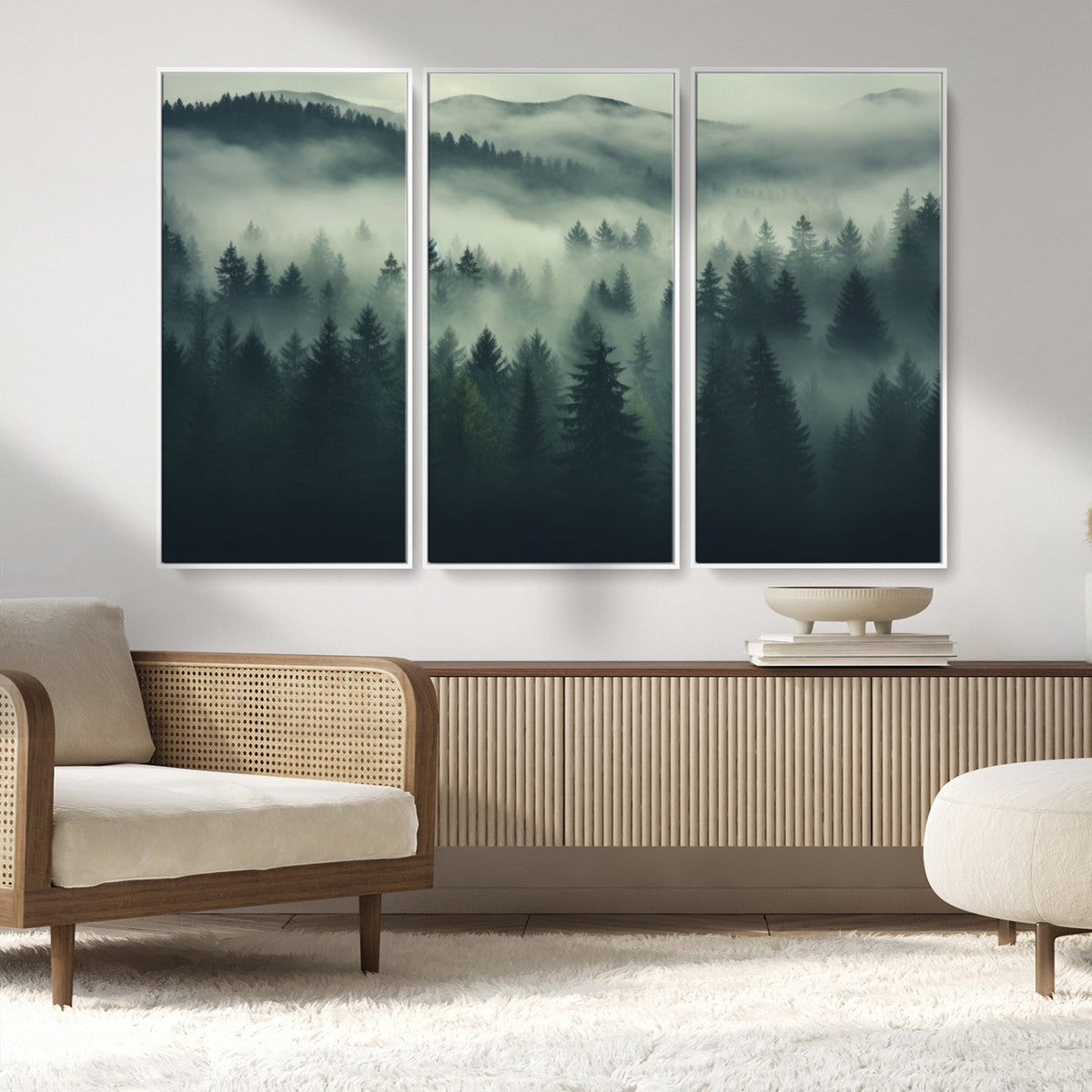 Misty Forest Wall Art Premium Canvas Print a Foggy and
