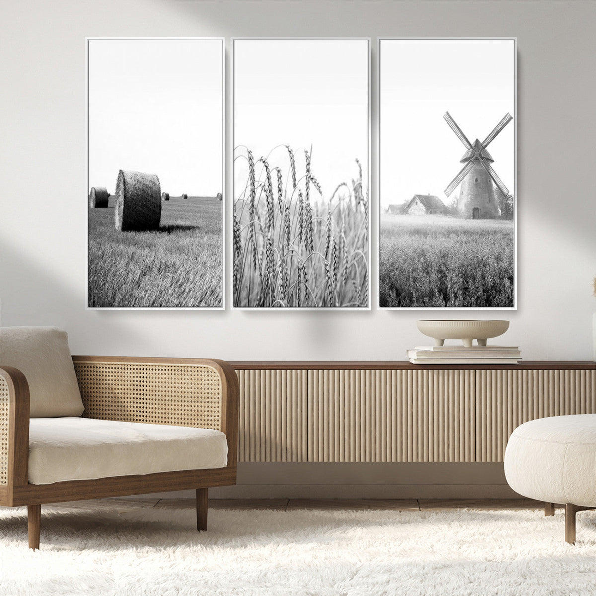 Vintage Farmhouse Black and White Triptych Wall Art – Giclee
