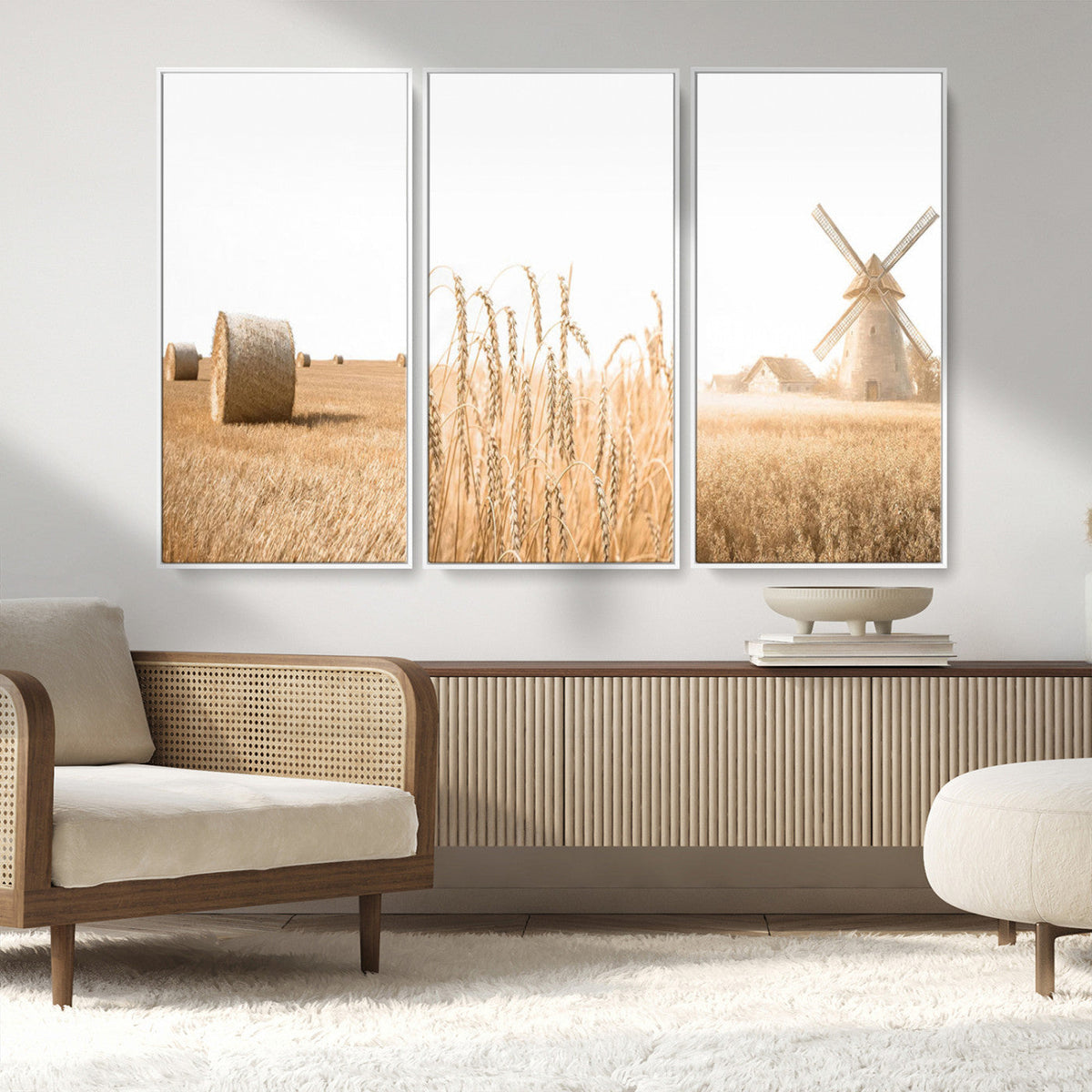 Vintage Farmhouse Triptych Wall Art – Giclée Canvas