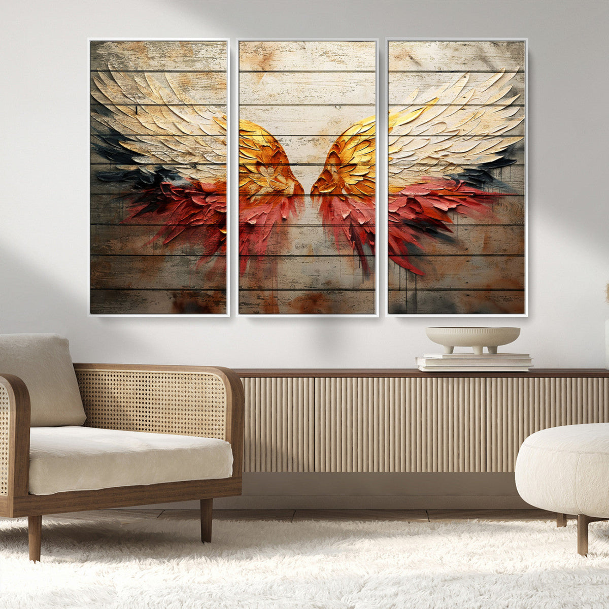 Abstract Angel Wings Canvas Wall Art – Framed and Ready to