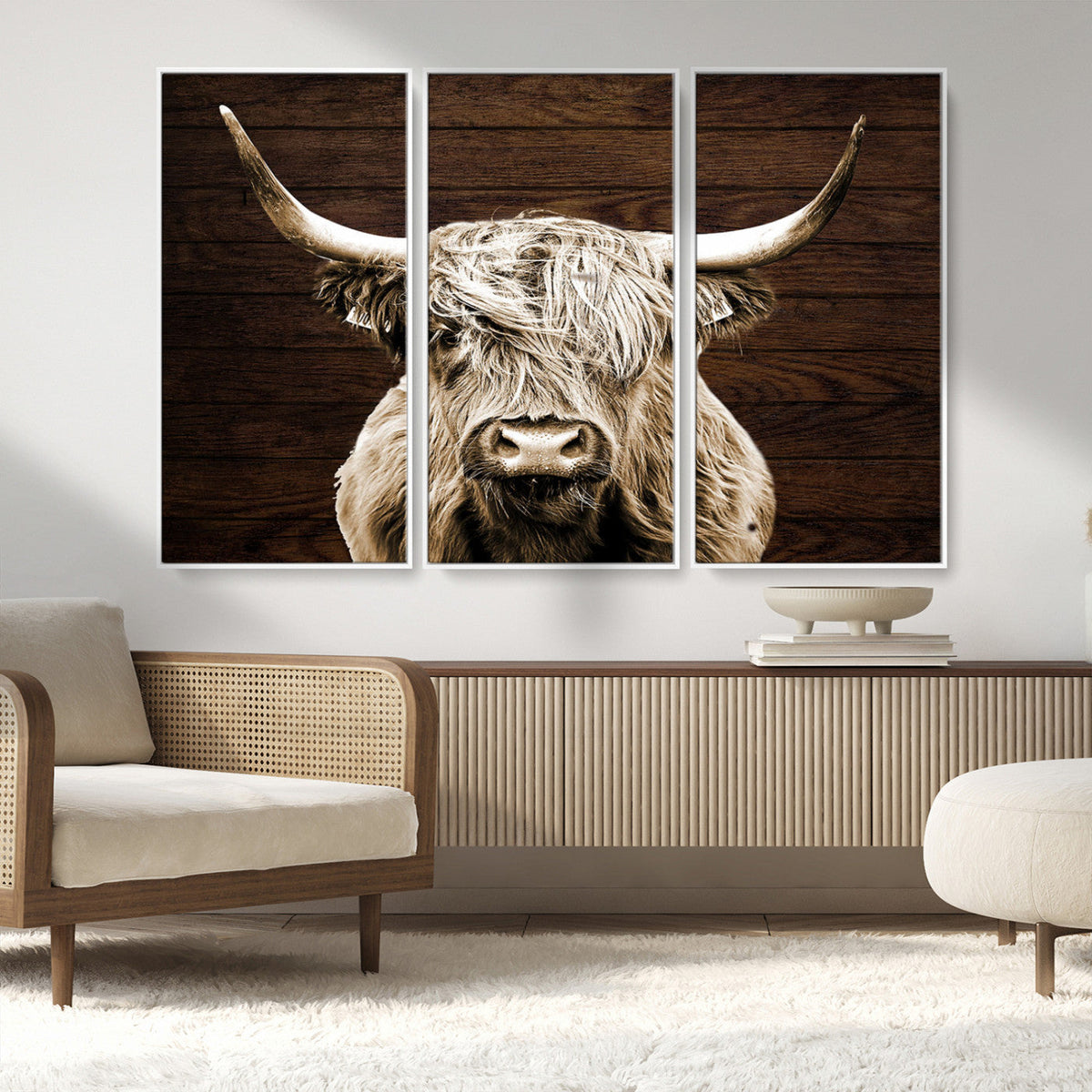Highland Cow Wall Art Canvas Print, Rustic Farmhouse Decor,