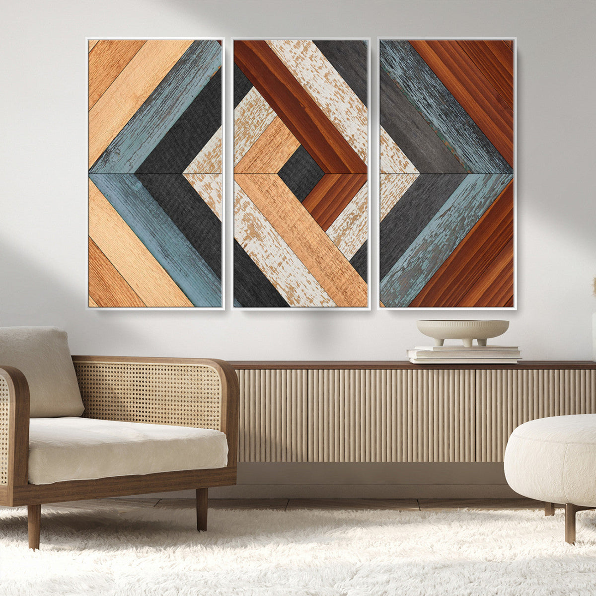 Geometric Wood Art Wall Decor Canvas Print, Rustic Wooden