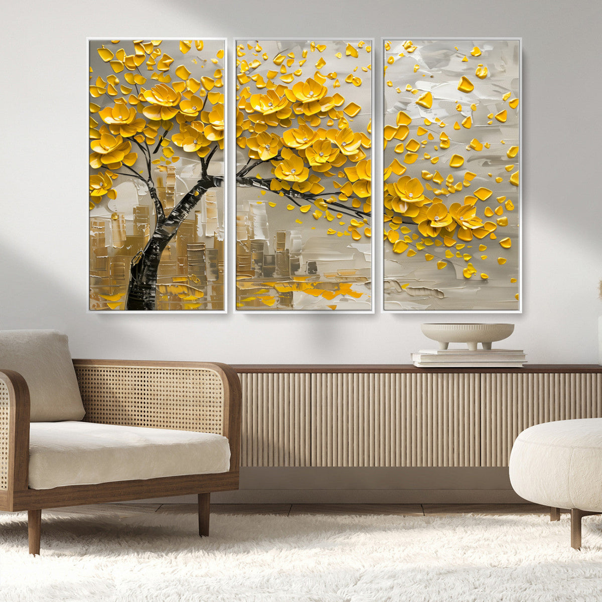 Yellow Blossom Tree Canvas Wall Art - Floral Abstract Modern