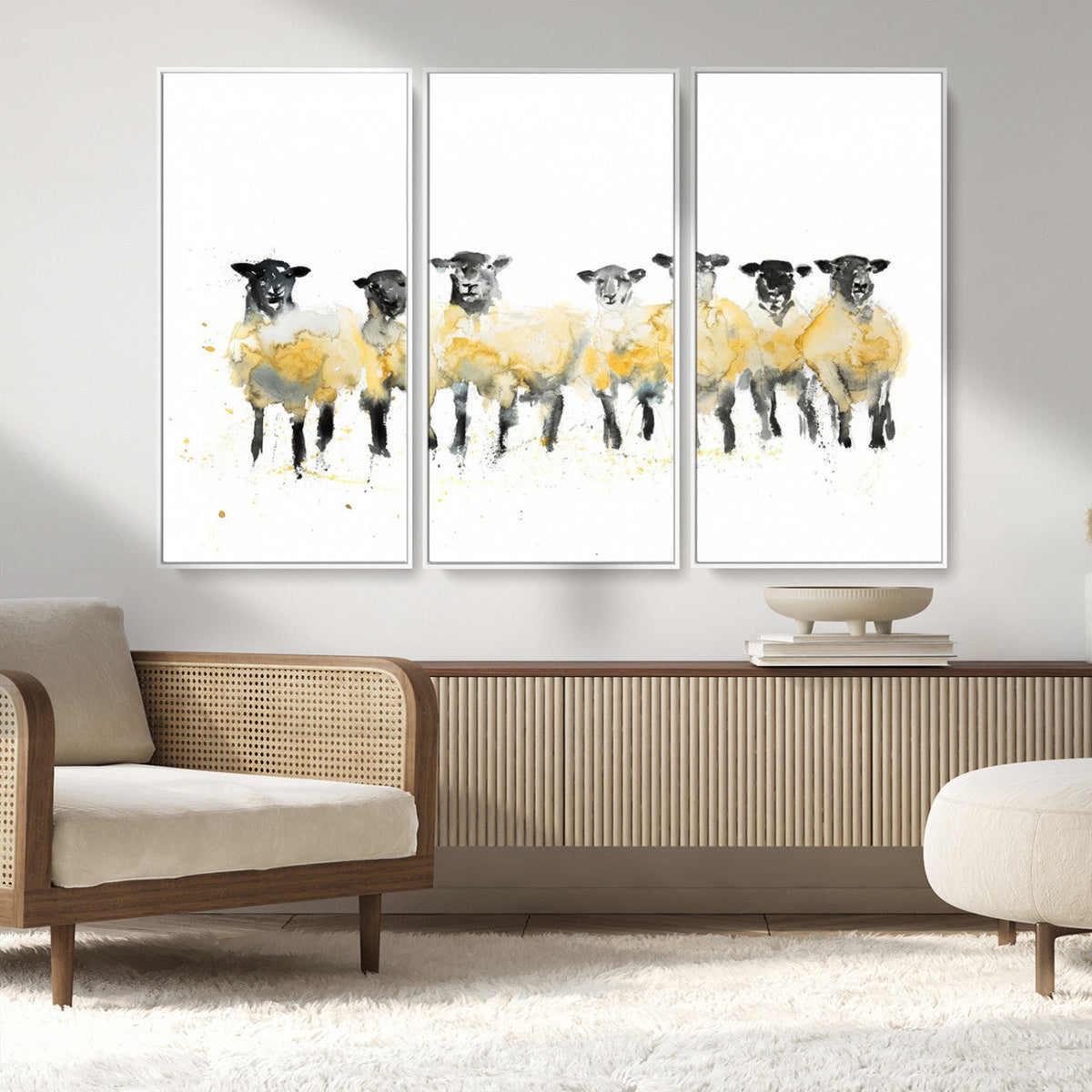 Farmhouse Wall Art Sheep Print | Ready to Hang Framed Canvas