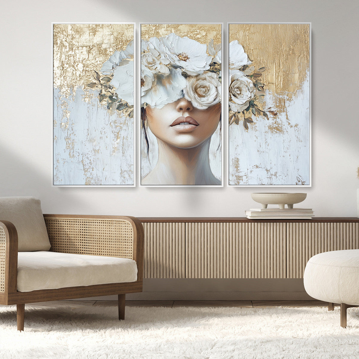 Golden Petal Wall Art - Canvas Print Flower Head Woman