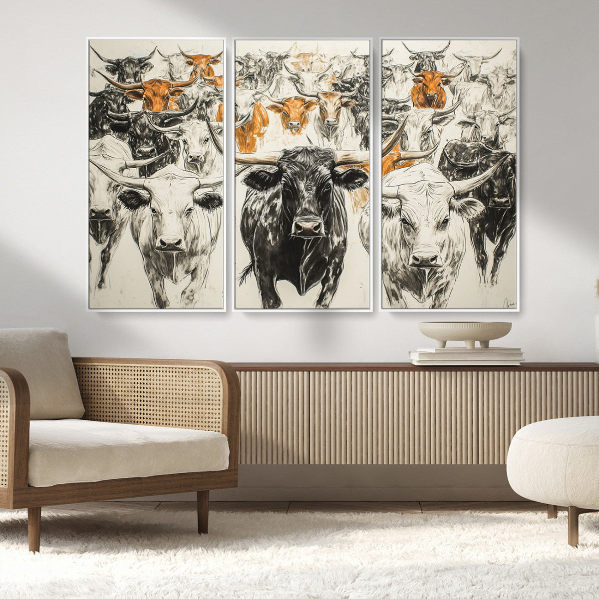 Texas Longhorn Wall Art Canvas Print – Herd Abstract Cow