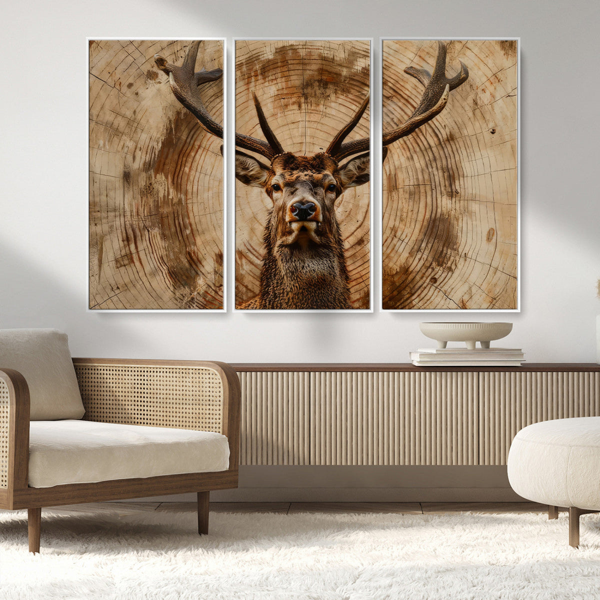 Wood Abstract Deer Wall Art | Rustic Wildlife Canvas Print |
