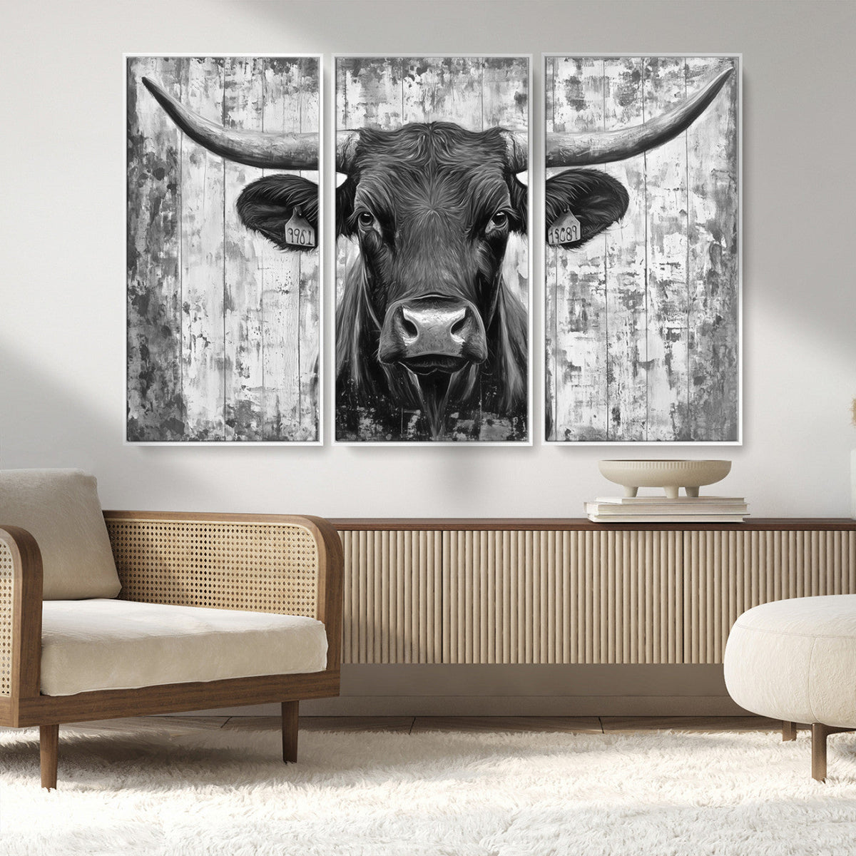 Abstract Longhorn Bull Wall Art Canvas Print - Rustic Texas