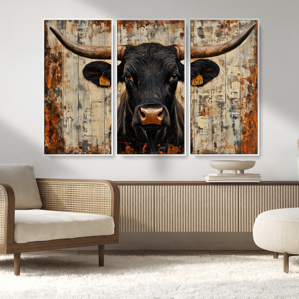 Rustic Texas Artwork Wall Art Canvas Print - Abstract Cow