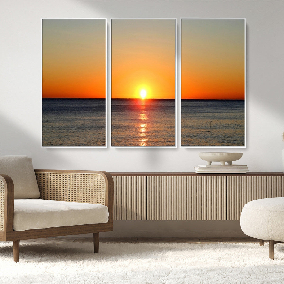 Golden Horizon Sunset Over Ocean Wall Art Canvas Print –