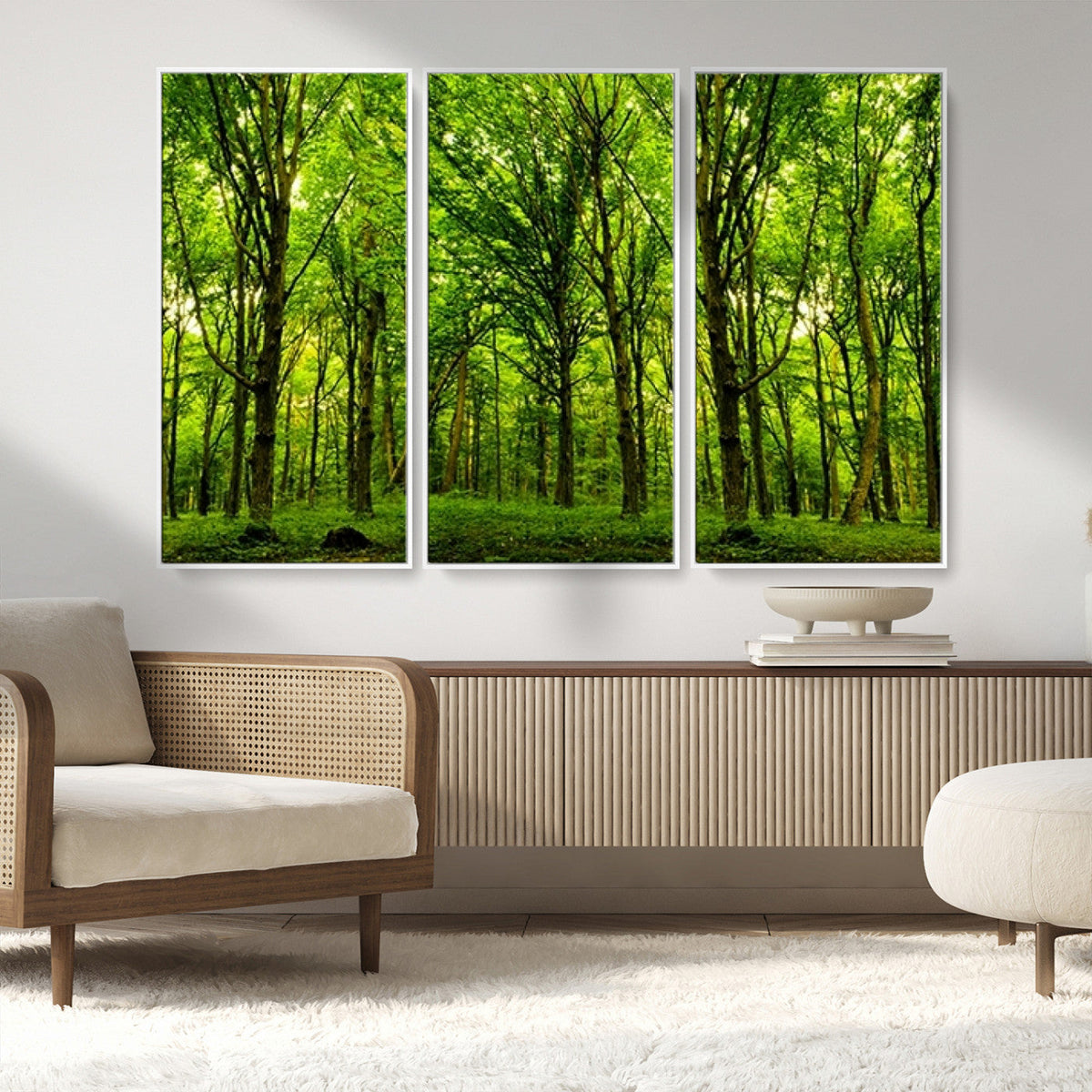 Lush Green Forest Canvas Print | 3-Panel Forest Wall Art |