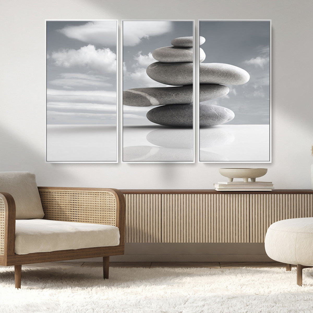 Still Life Black and White Zen Stones Wall Art Canvas,