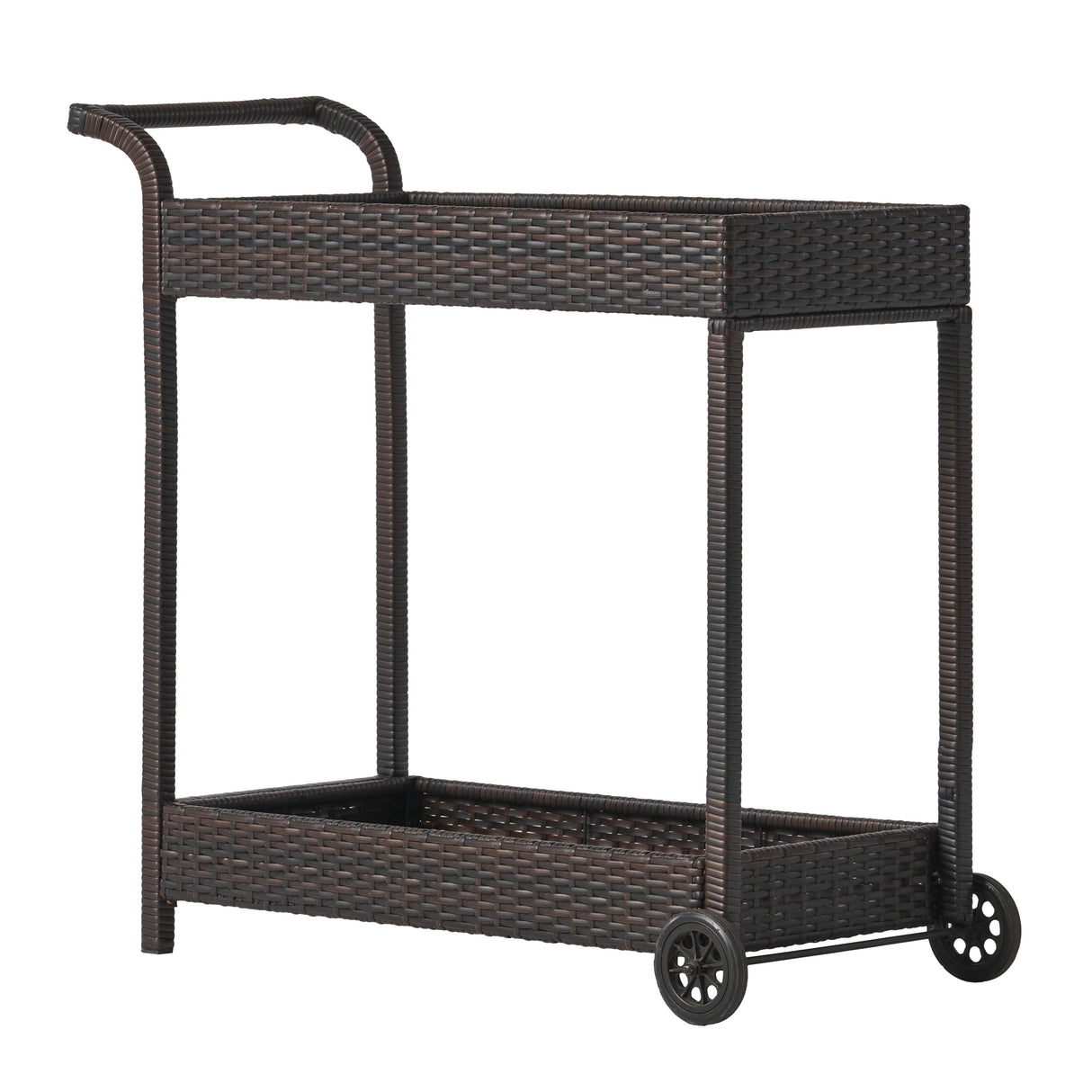 Brown Resin Wicker Bar Cart with Metal Frame