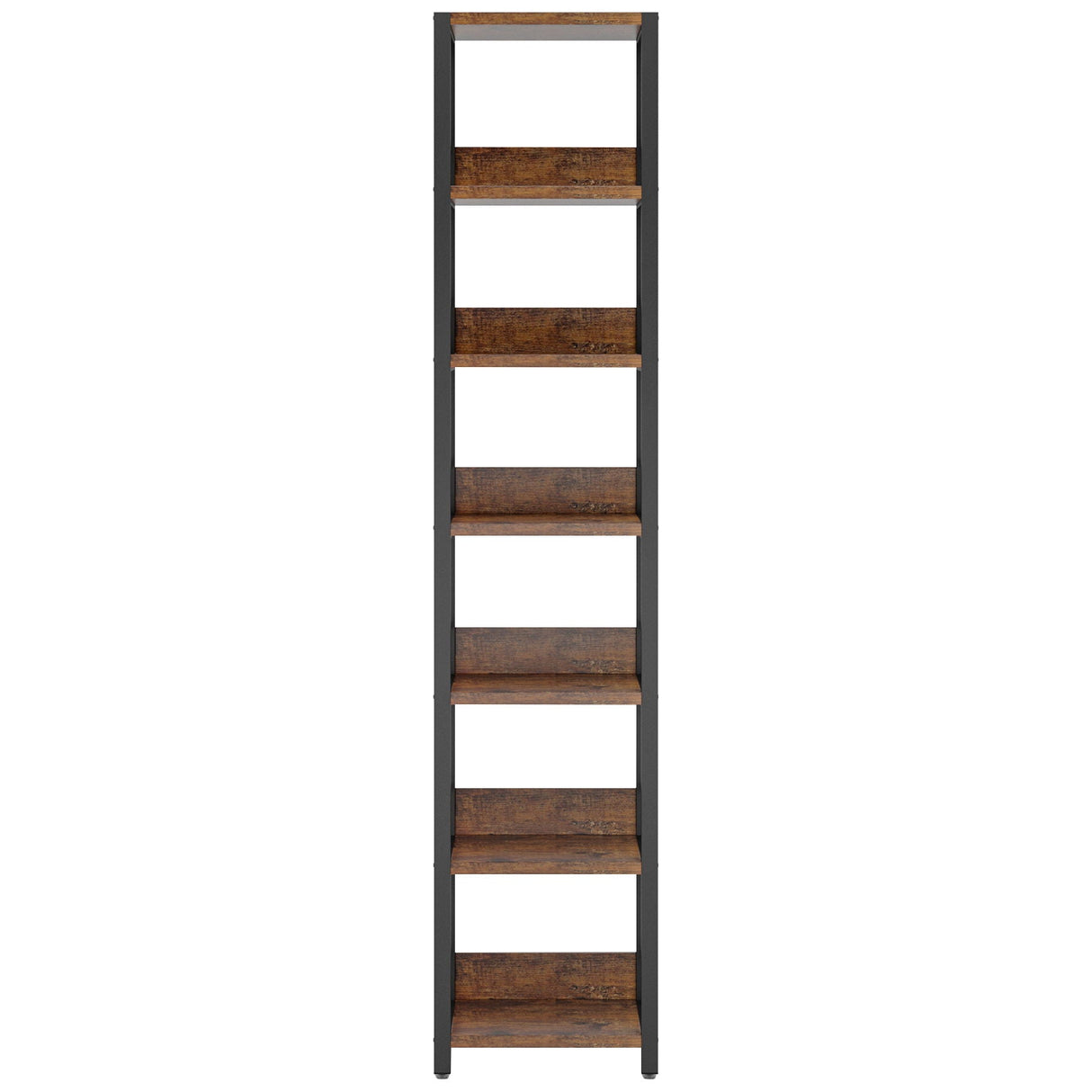 Tall 6 Tier Corner Shelf, Narrow Bookshelf Storage Rack, Rustic Brown