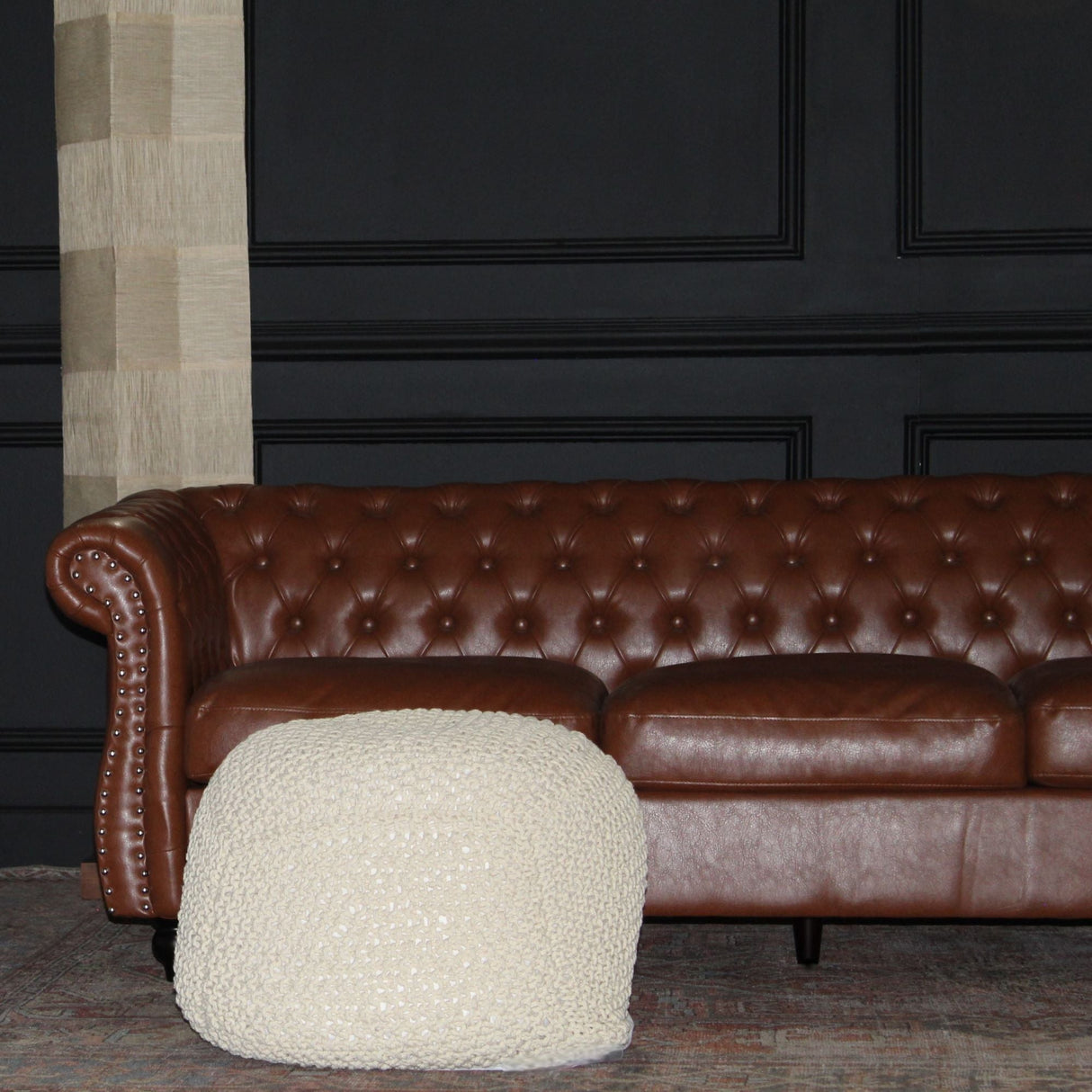 Semi Rounded Pouf Cable Knitted Perfect Seating