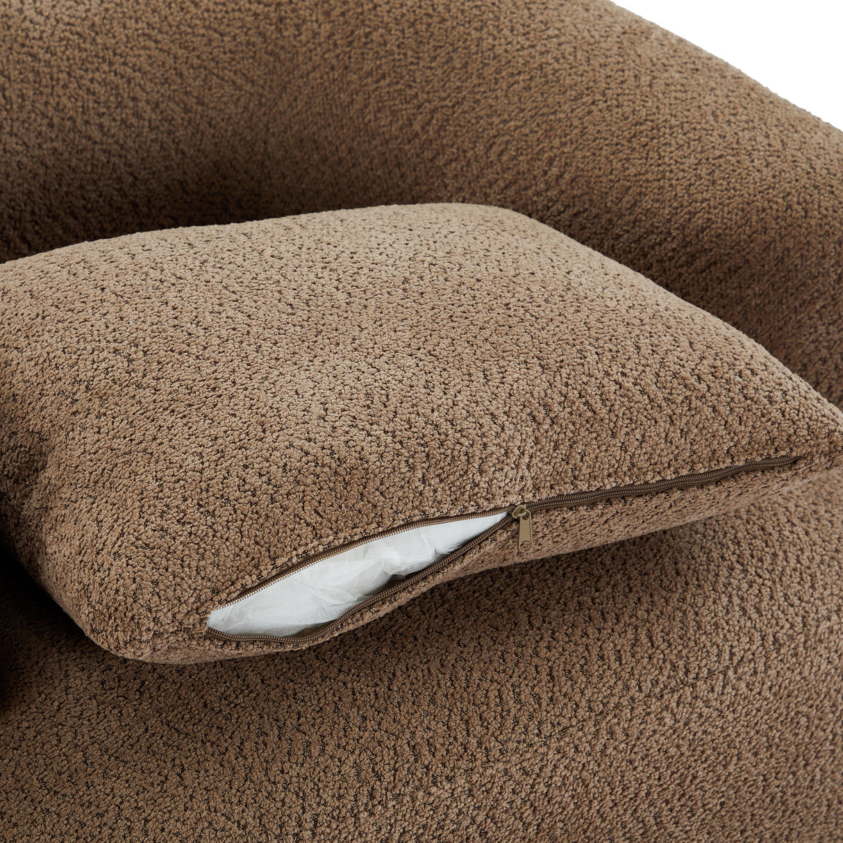 Chenille Upholstered 360° Swivel Chair with Throw Pillow, Dark Brown