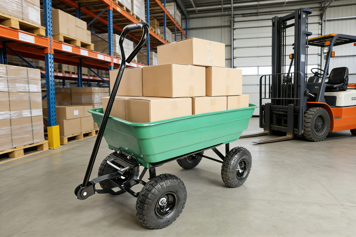 Folding Poly Garden Dump Truck with Steel Frame and Pneumatic Tires - Green