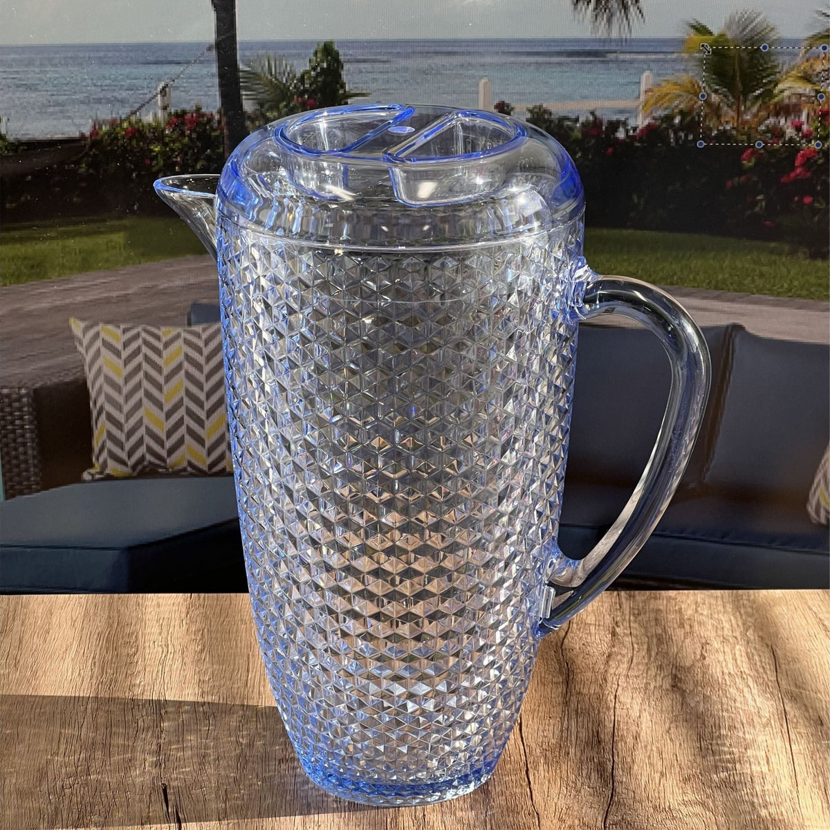 Diamond Cut Unbreakable Plastic Water Pitcher With Lid