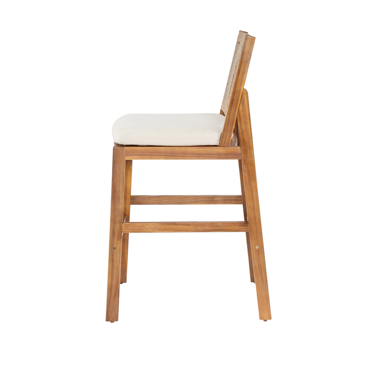 4 Pieces Natural Outdoor Bar Stool Set - Solid Acacia Wood and Woven Wicker