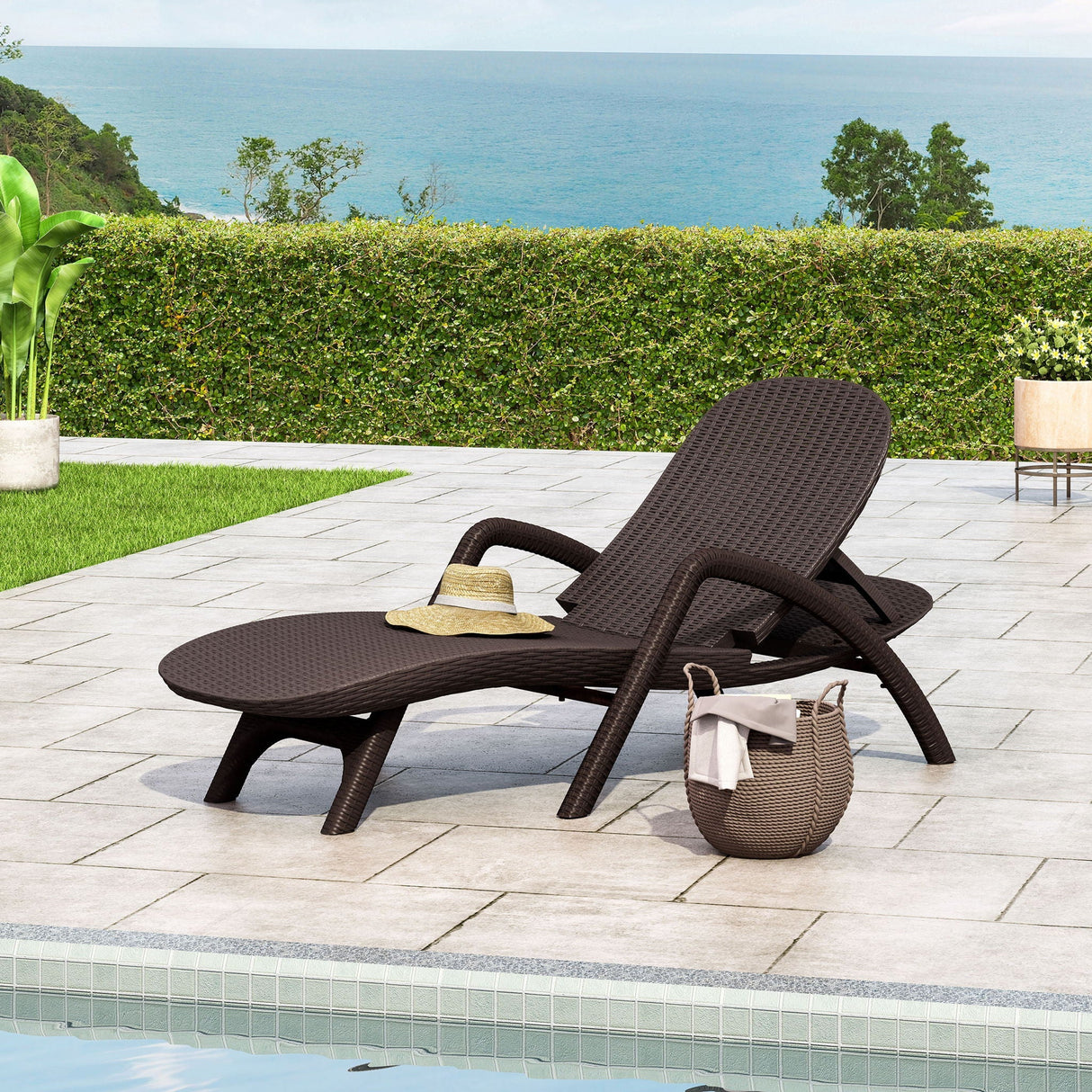Polypropylene Resin Chaise Lounge with Hand Crafted Details - Dark Brown
