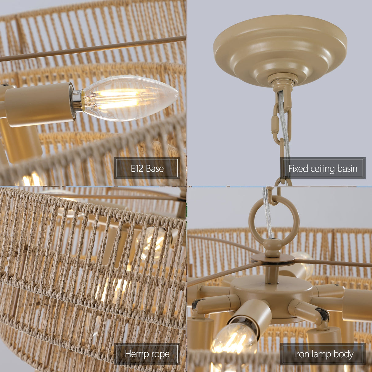 24" Modern 5-Layer Woven Hemp Rope Chandelier