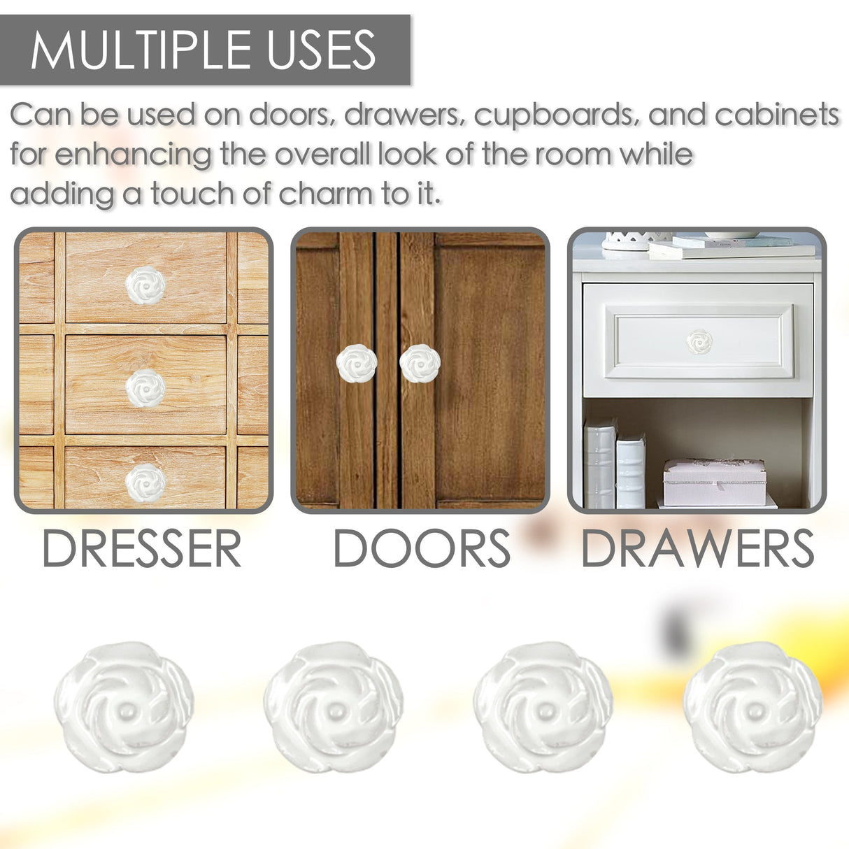 Ceramic flower cabinet knobs 6 pack knobs for cabinets and drawers, closet door knobs, drawer pulls and knobs with mounting screws