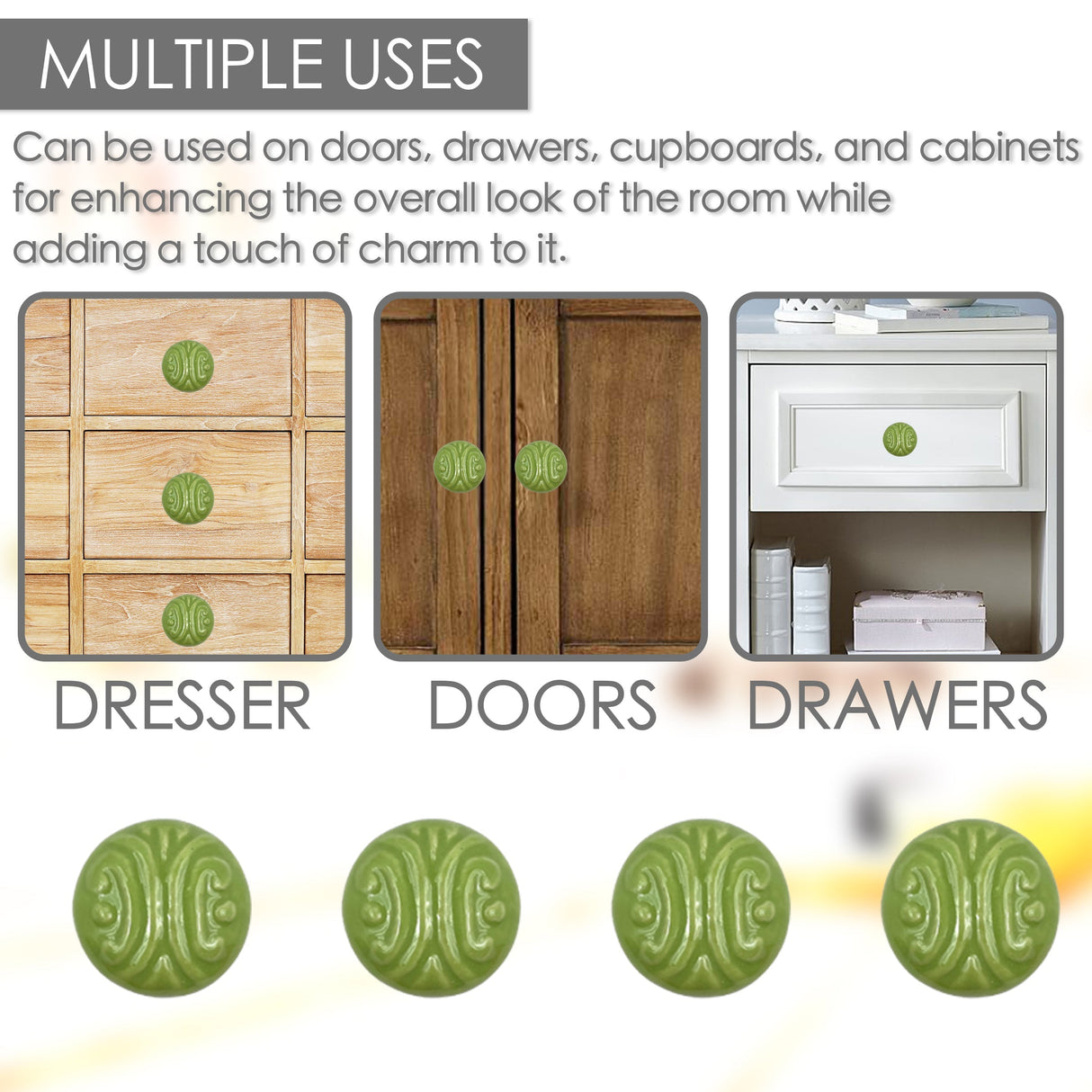 Ceramic embossed cabinet knobs 6 pack knobs for cabinets and drawers, closet door knobs, drawer pulls and knobs with mounting screws