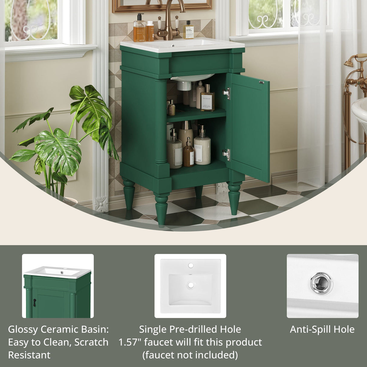Bathroom Vanity With Sink, Storage Cabinet With Door, Drop In Sink, Compact Freestanding Design