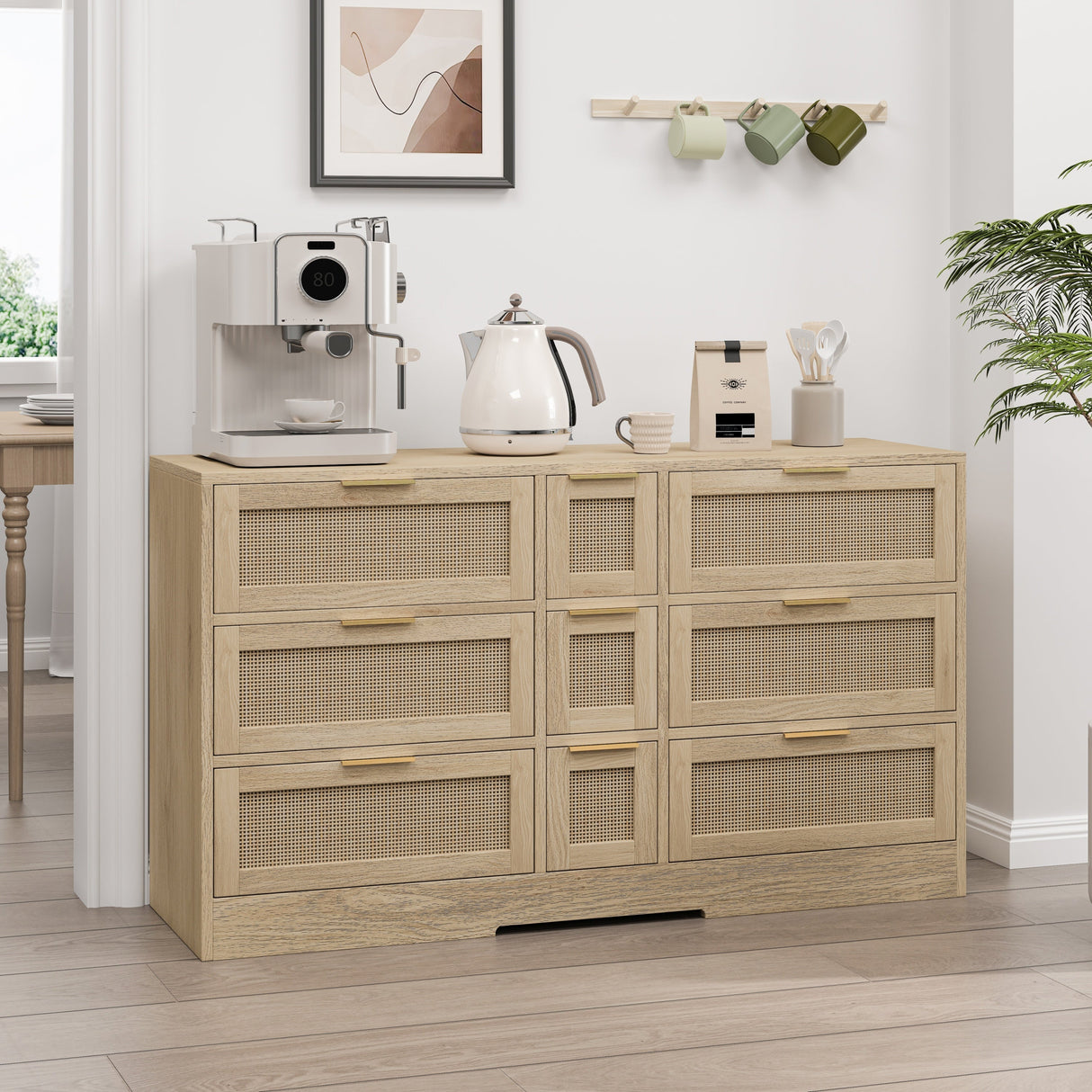 Natural Rattan Locker with 9 Drawers and Metal Handles