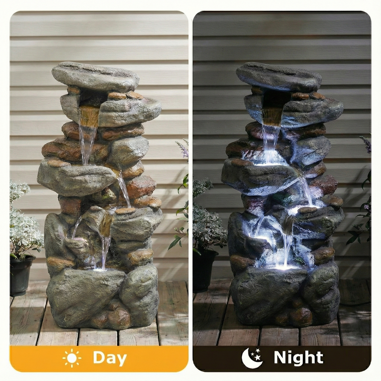 Outdoor Water Fountain Large - Stone Fountains with LED Light for Patio Yard Garden Backyard Decking Outdoor or Entryway Decor 30''