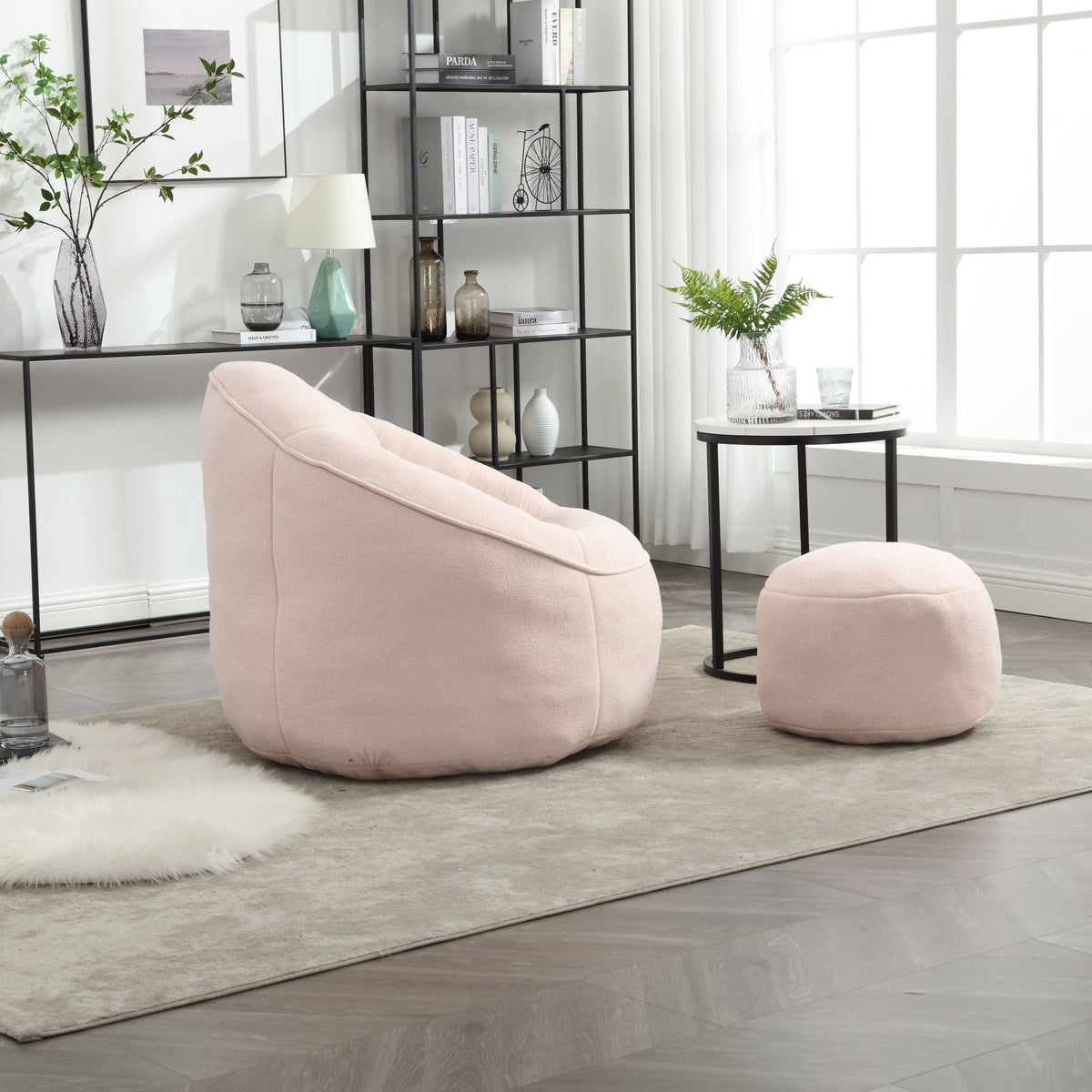 Bedding Bean Bag Sofa Chair High Pressure Foam With Footrest